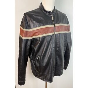 Wilson Leather M. Julian Jacket Mens XL Black Striped Cafe Racer Motorcycle Moto